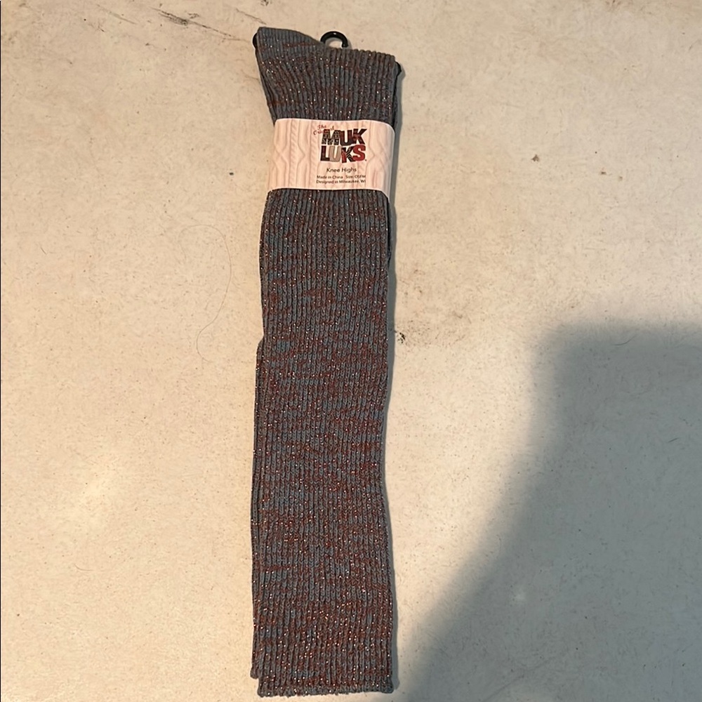 Muk Luks Gray and Brown Knit Socks
